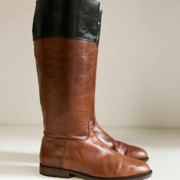 Vintage Leather Brown Black Riding Boots - Picture 1 of 8